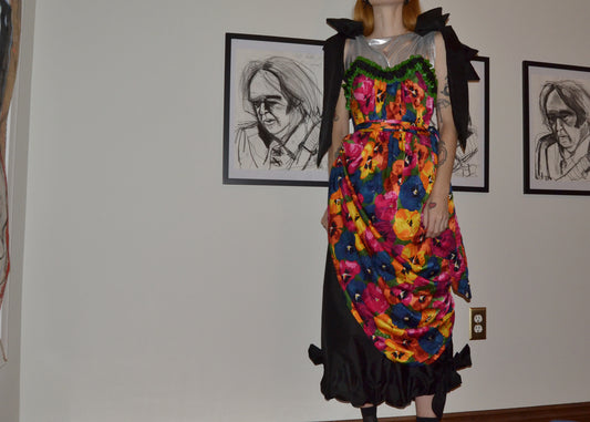 silk + leather chiffon bow dress S/M