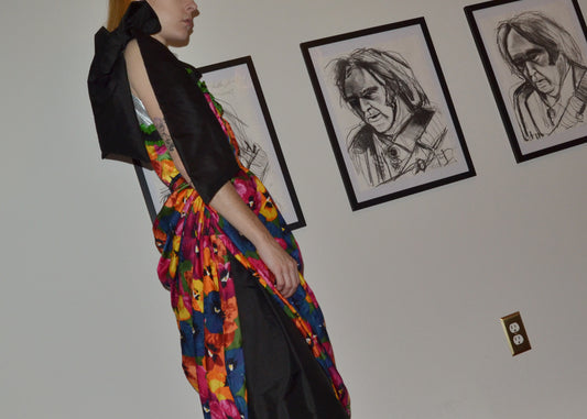 silk + leather chiffon bow dress S/M