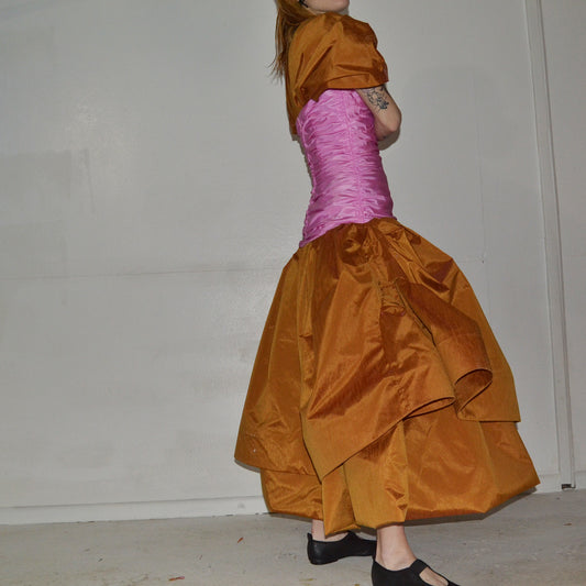 pink + carrot taffeta dress XS