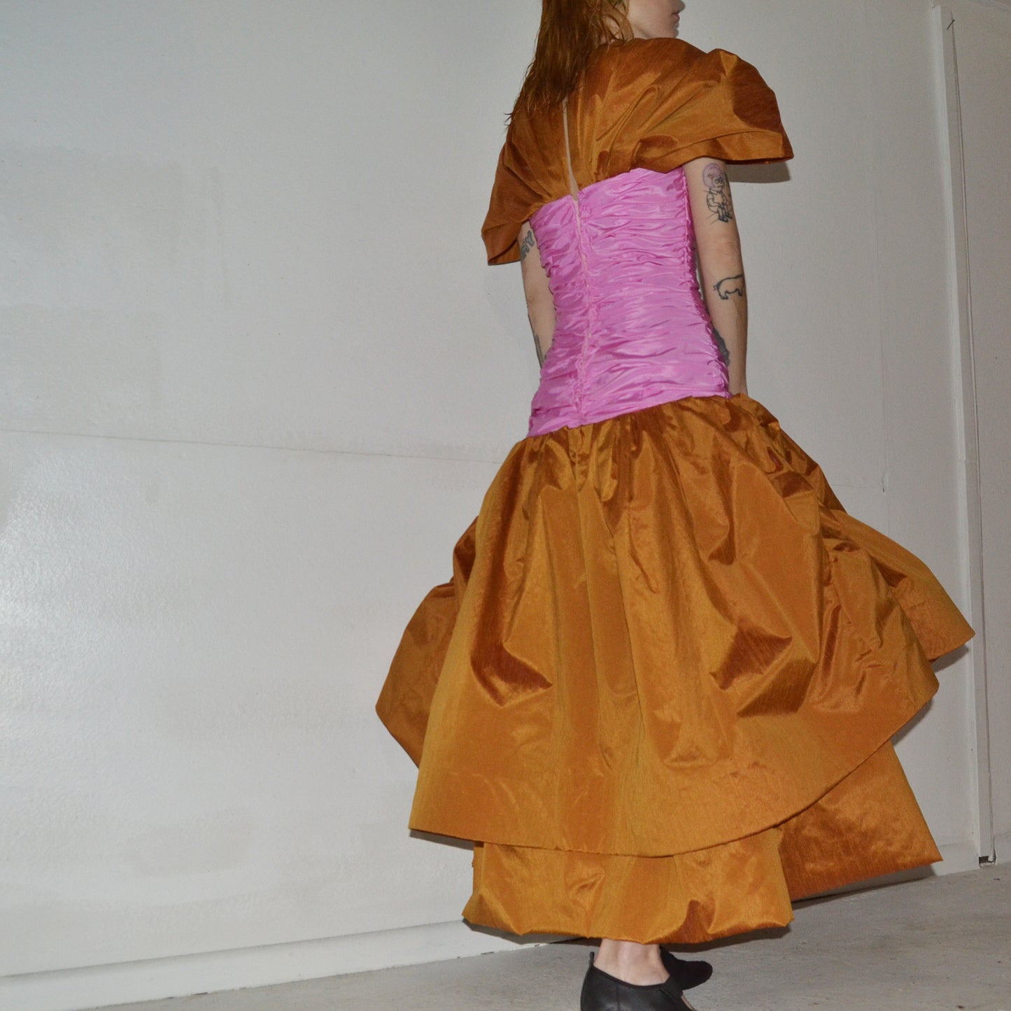 pink + carrot taffeta dress XS