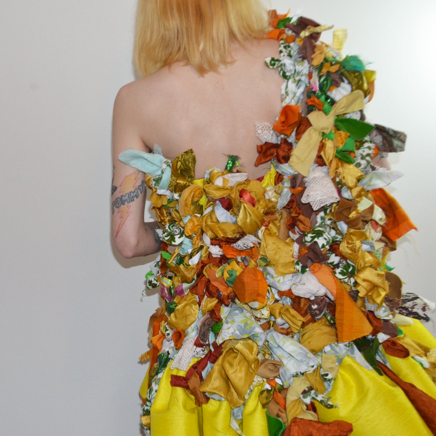 yellow silk scrap dress M