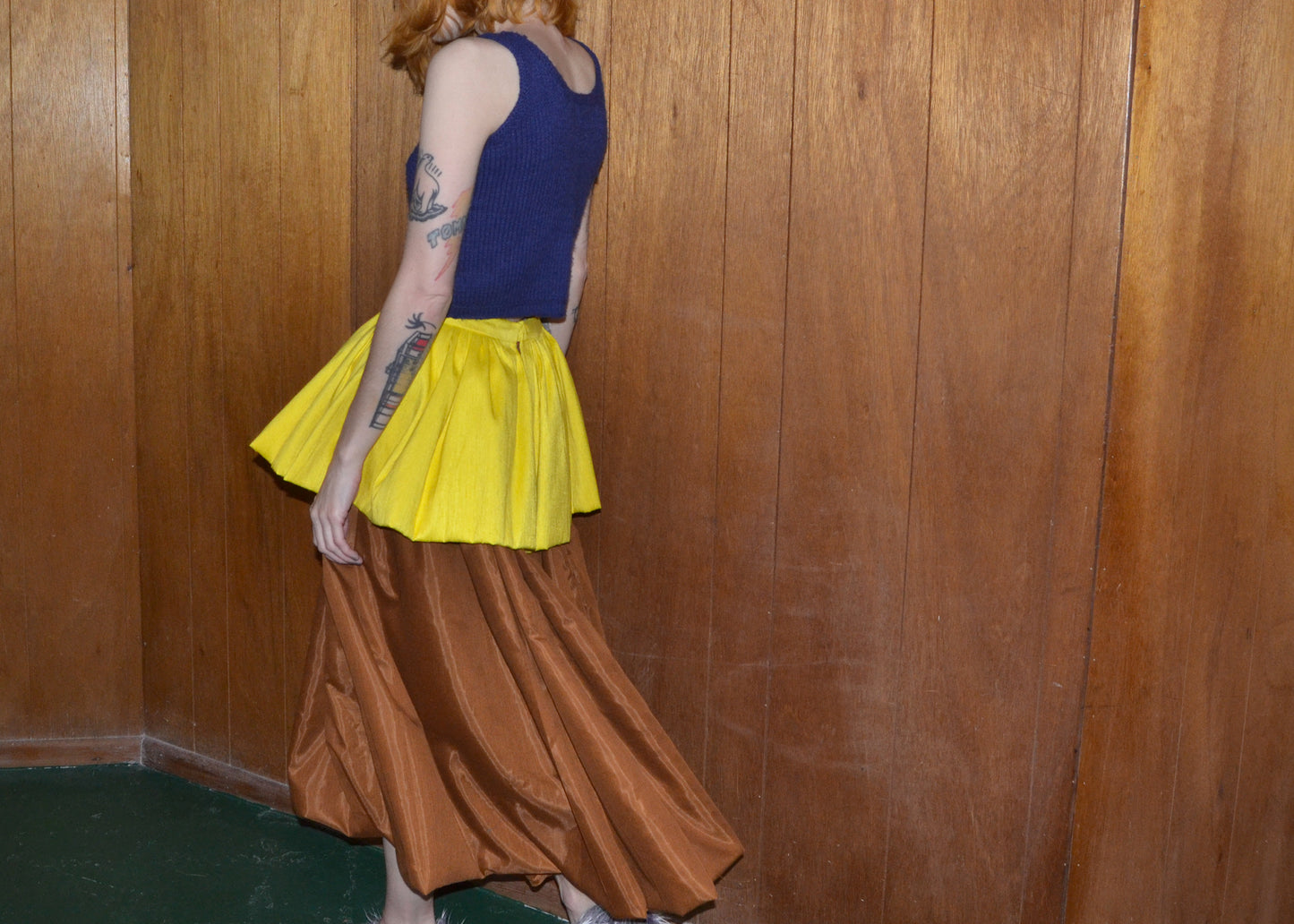 dupioni silk colourblock skirt XS