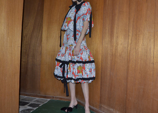 bow trimmed cat + mouse skirt L