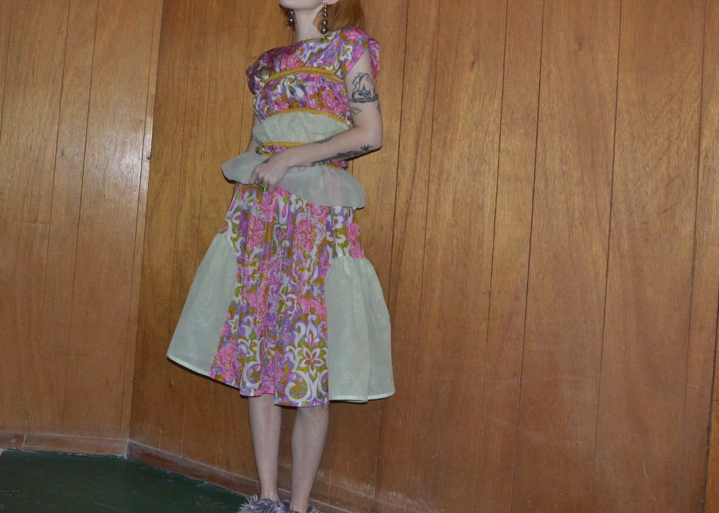 mint + gold sheer dress XS