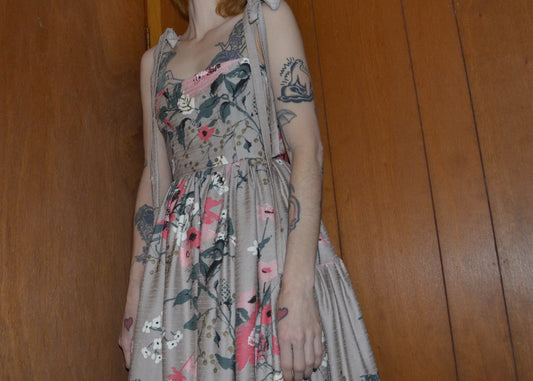 painted mid-century silk gown M