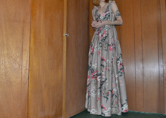 painted mid-century silk gown M