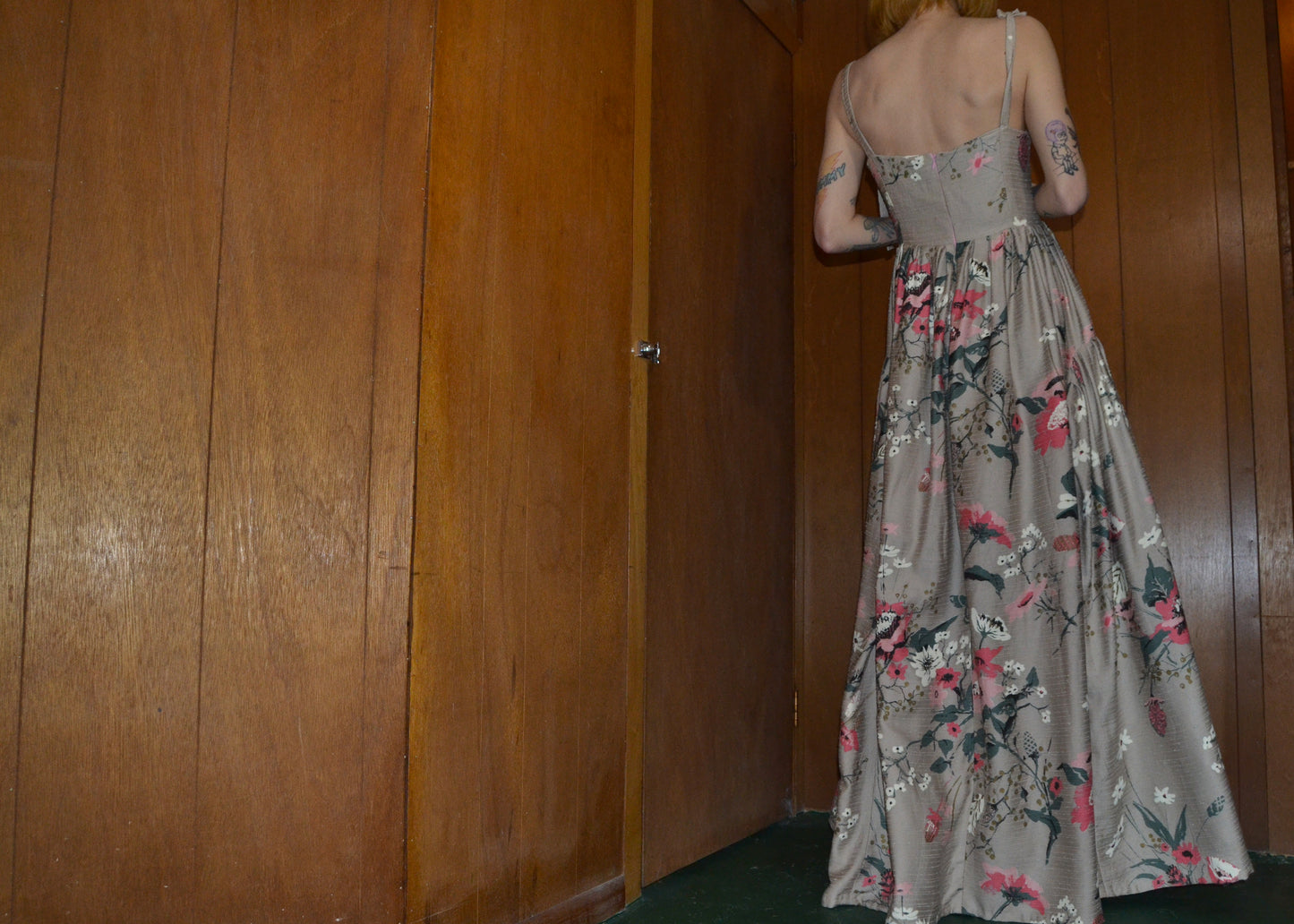 painted mid-century silk gown M