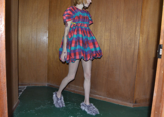 plaid pouf mini dress XS