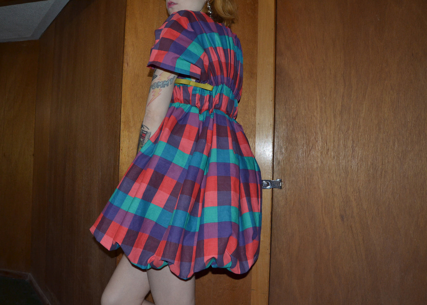 plaid pouf mini dress XS