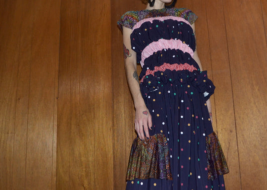 gathered polka dot skirt + top set S