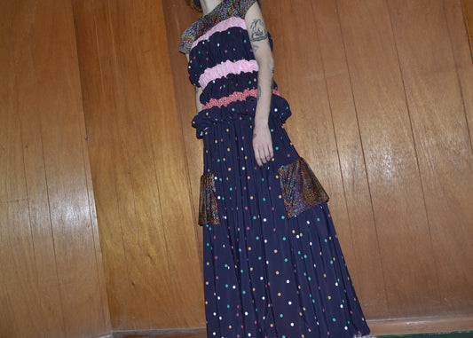 gathered polka dot skirt + top set S