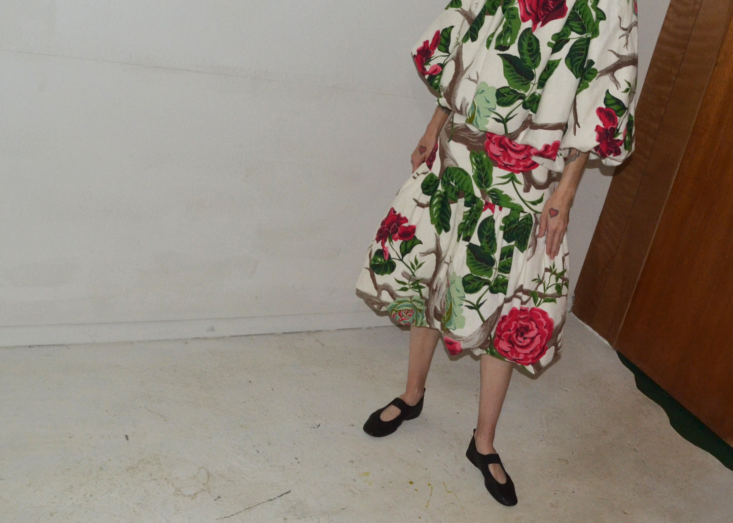 midcentury barkcloth roses set M