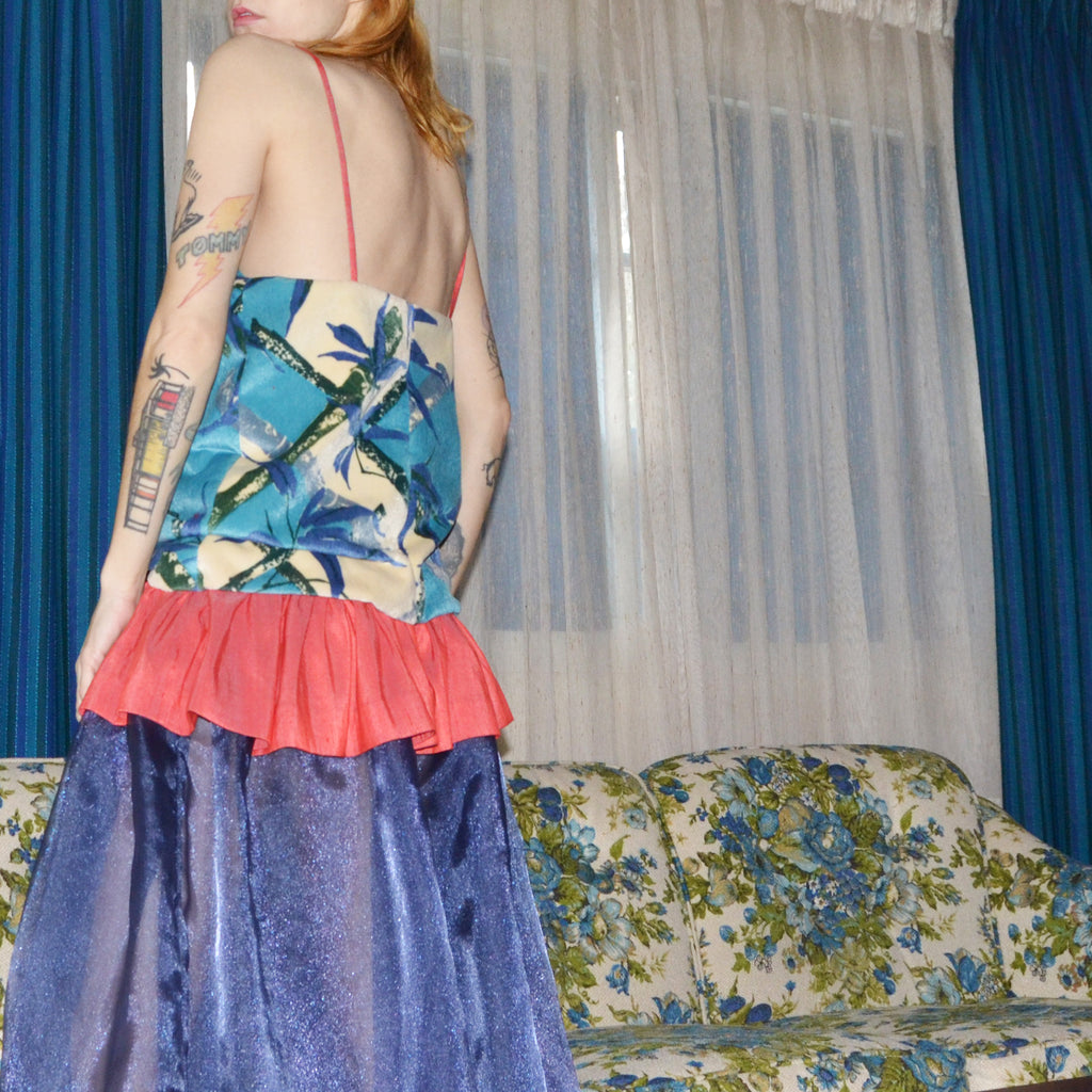 blue bamboo silk dress, size 4
