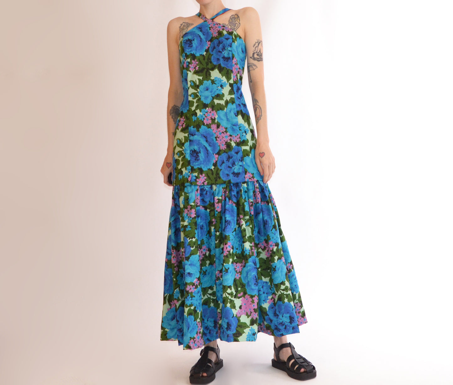 dropwaist midcentury floral gown M