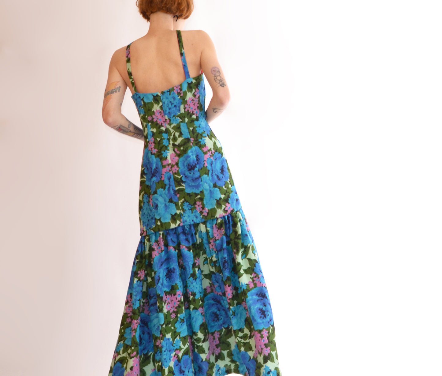 dropwaist midcentury floral gown M