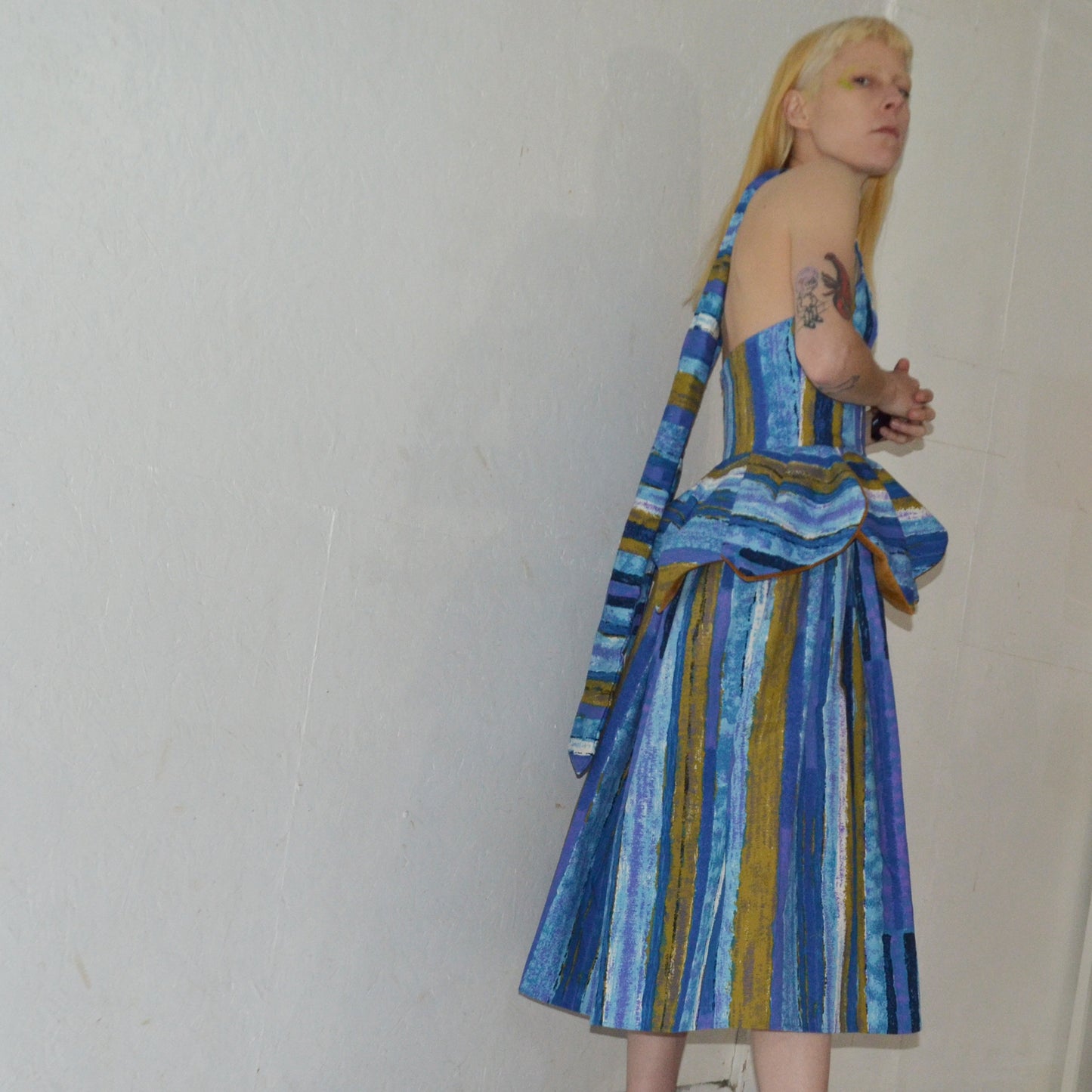mustard velvet leaf peplum dress S