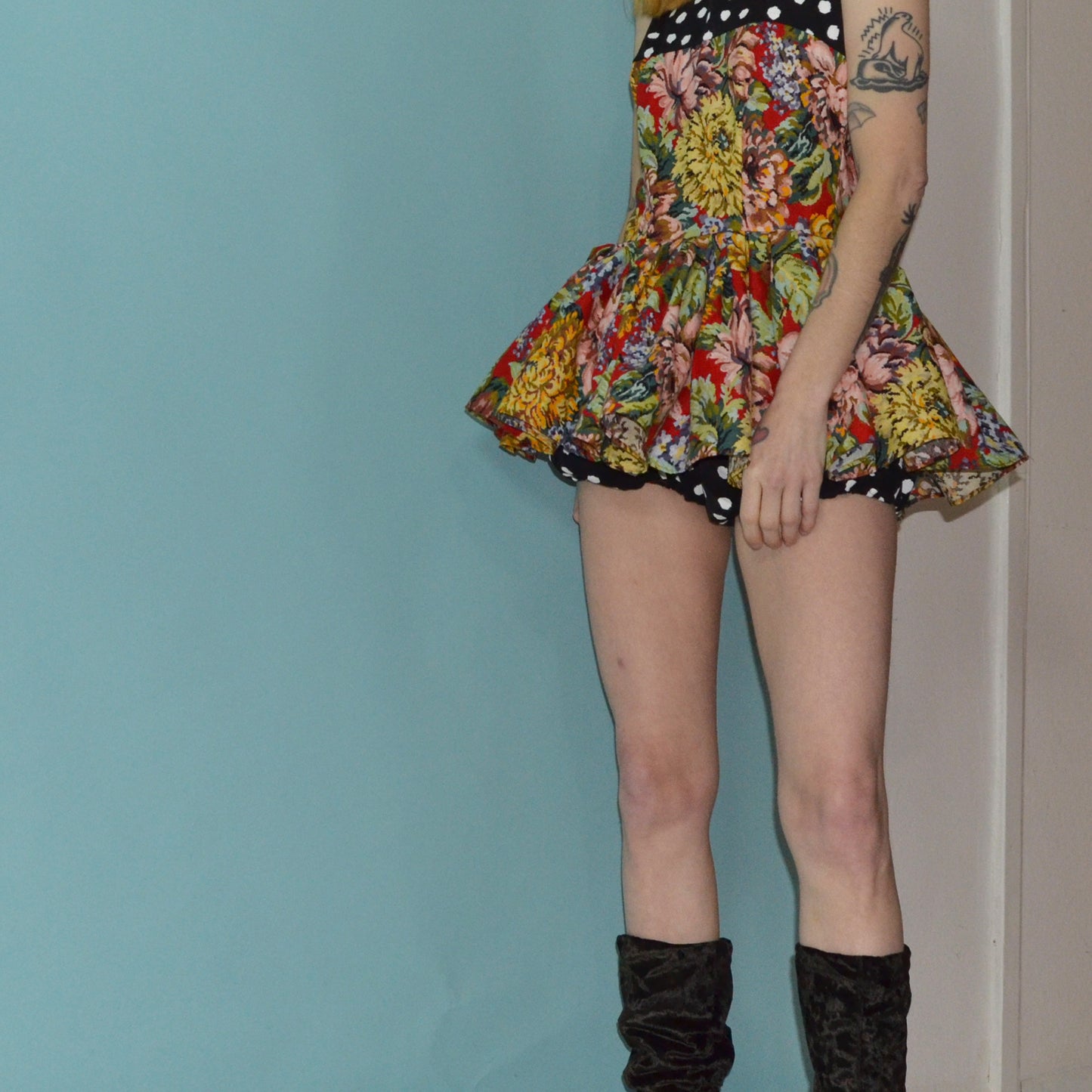 polka dot floral romper M