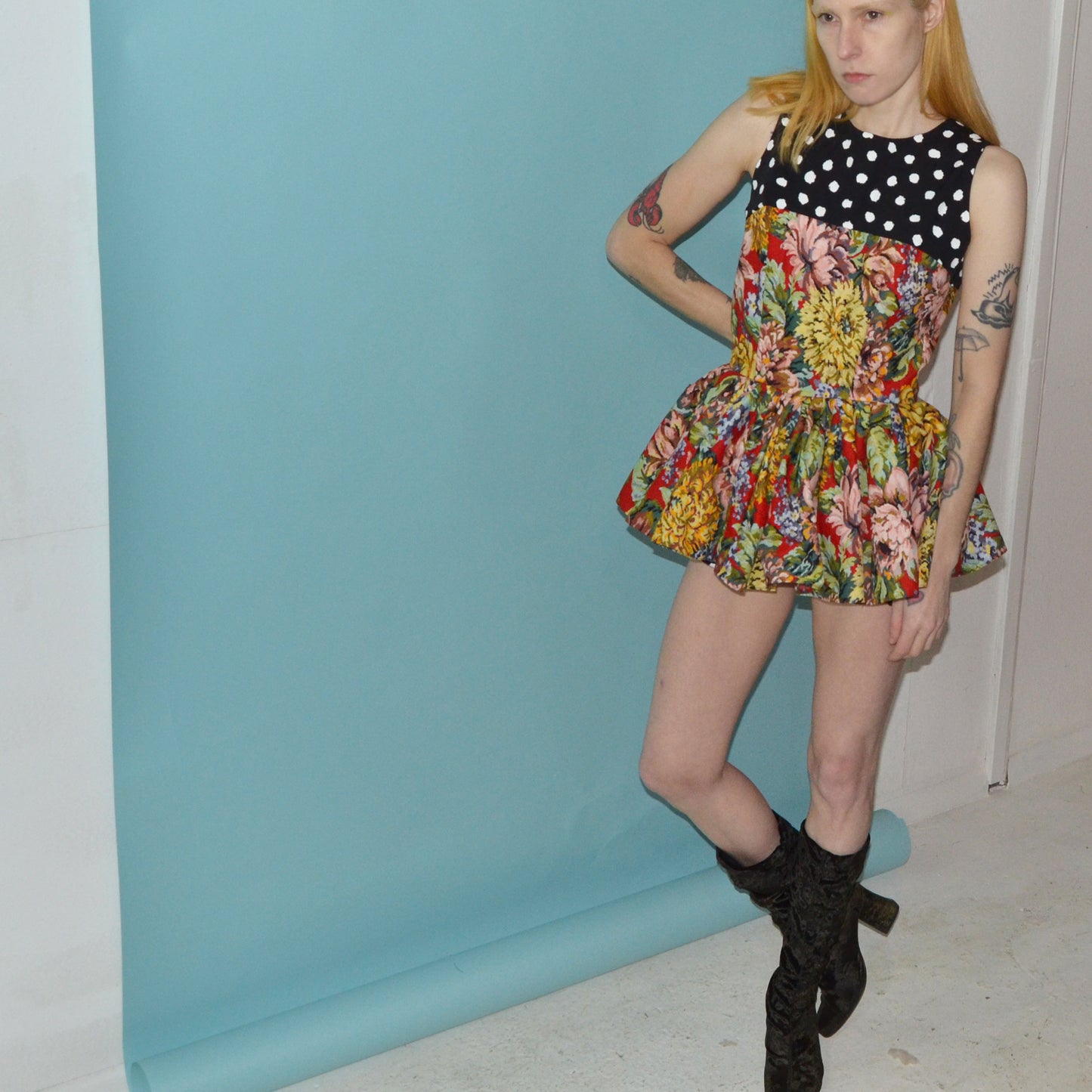 polka dot floral romper M