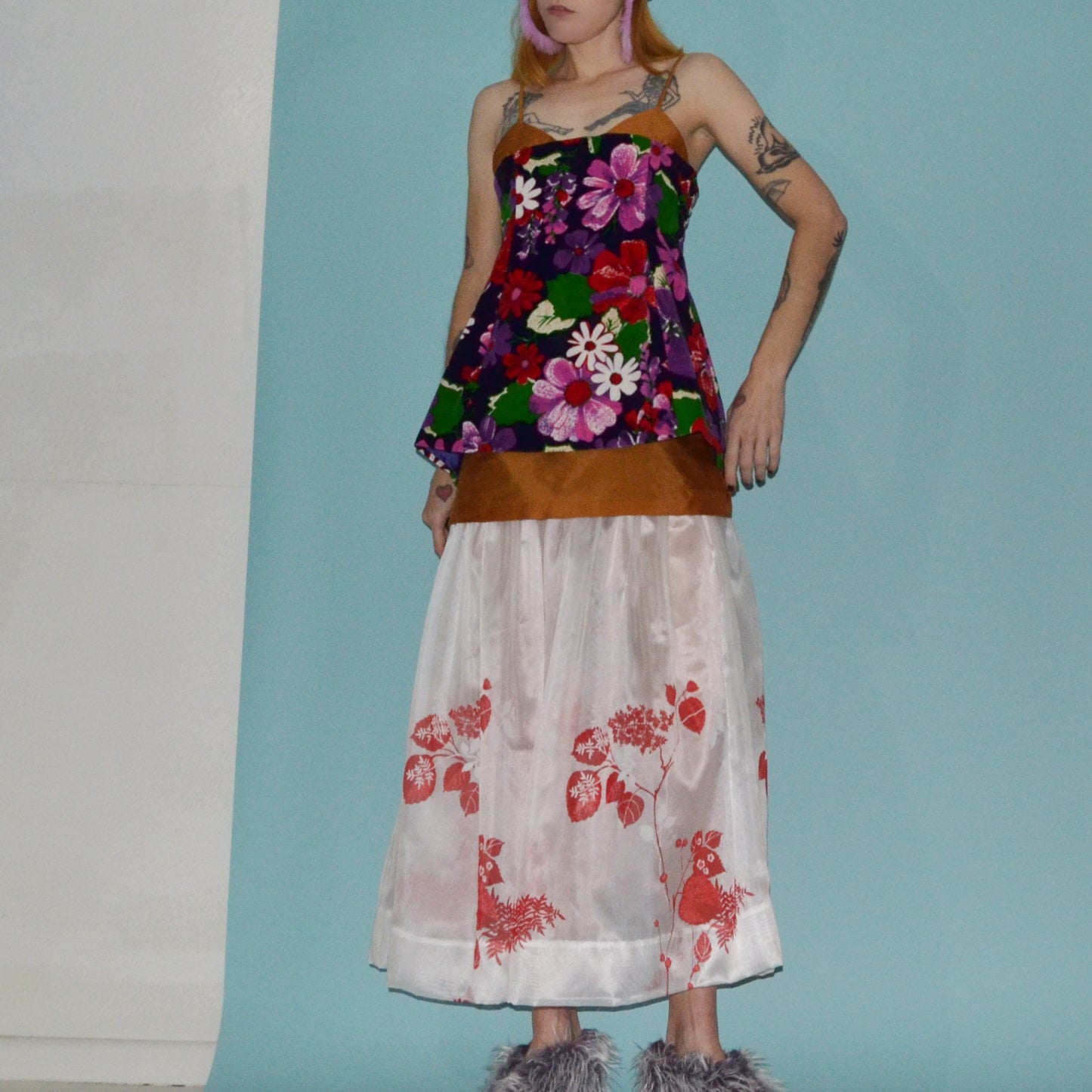 velvet + taffeta floral two-piece set M