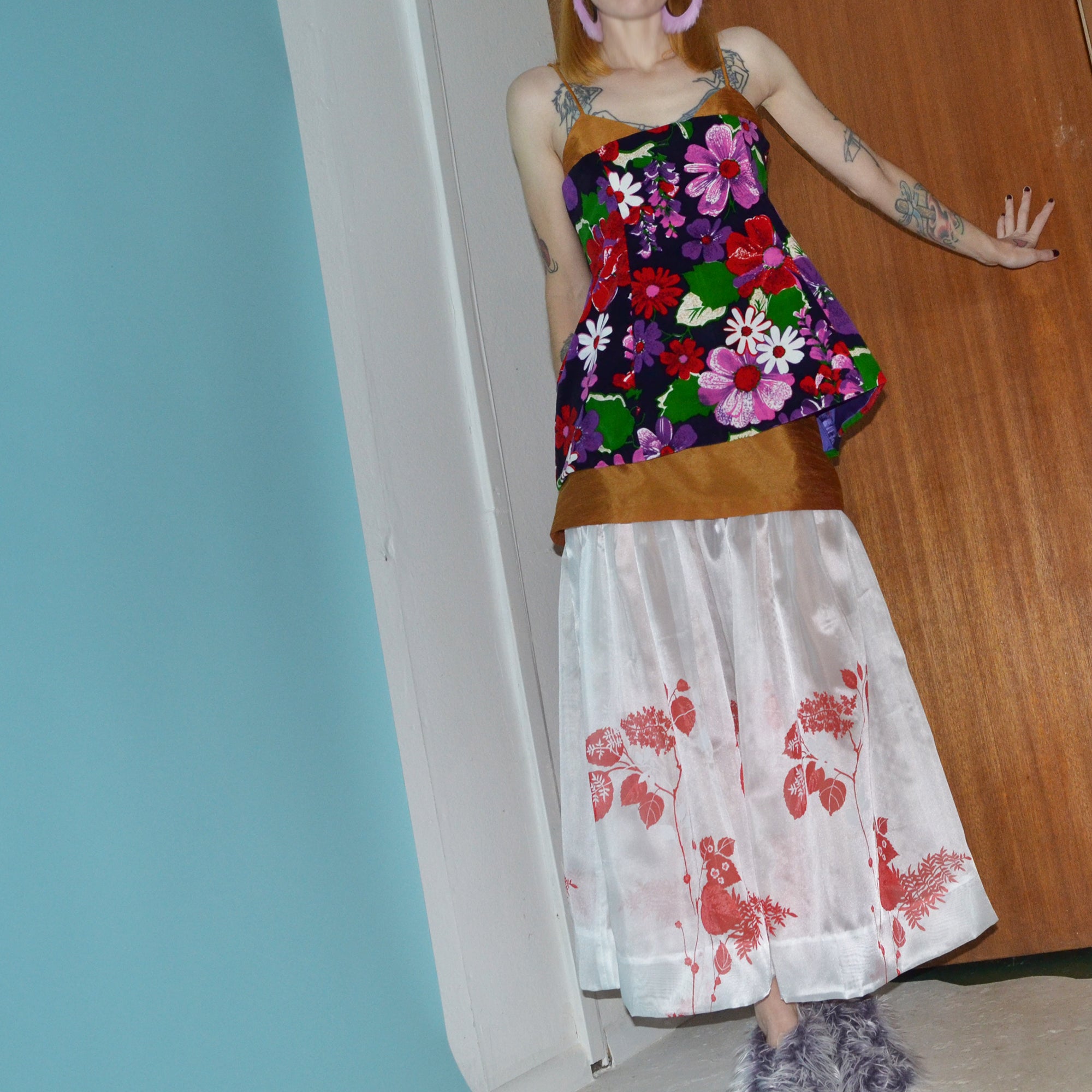 velvet + taffeta floral two-piece set, size 8
