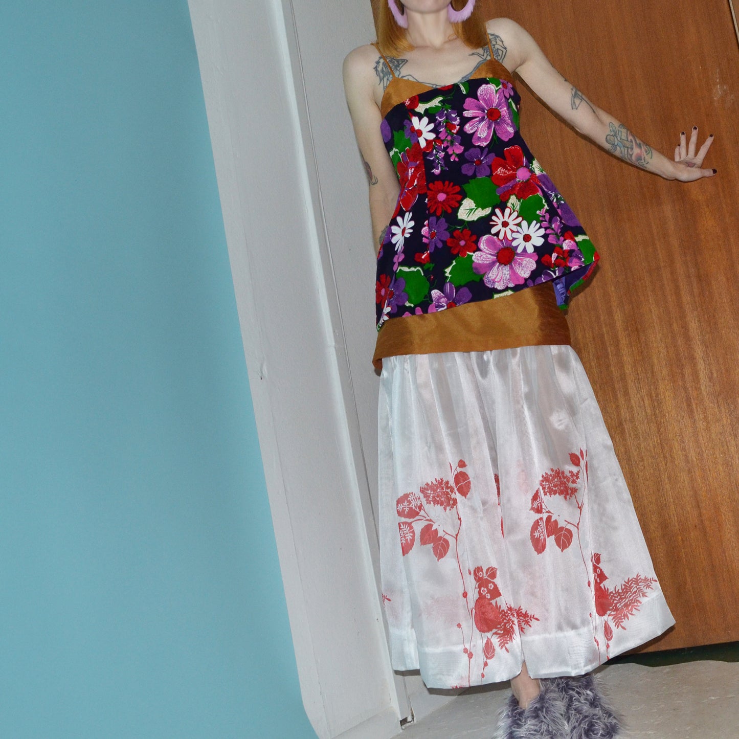 velvet + taffeta floral two-piece set M