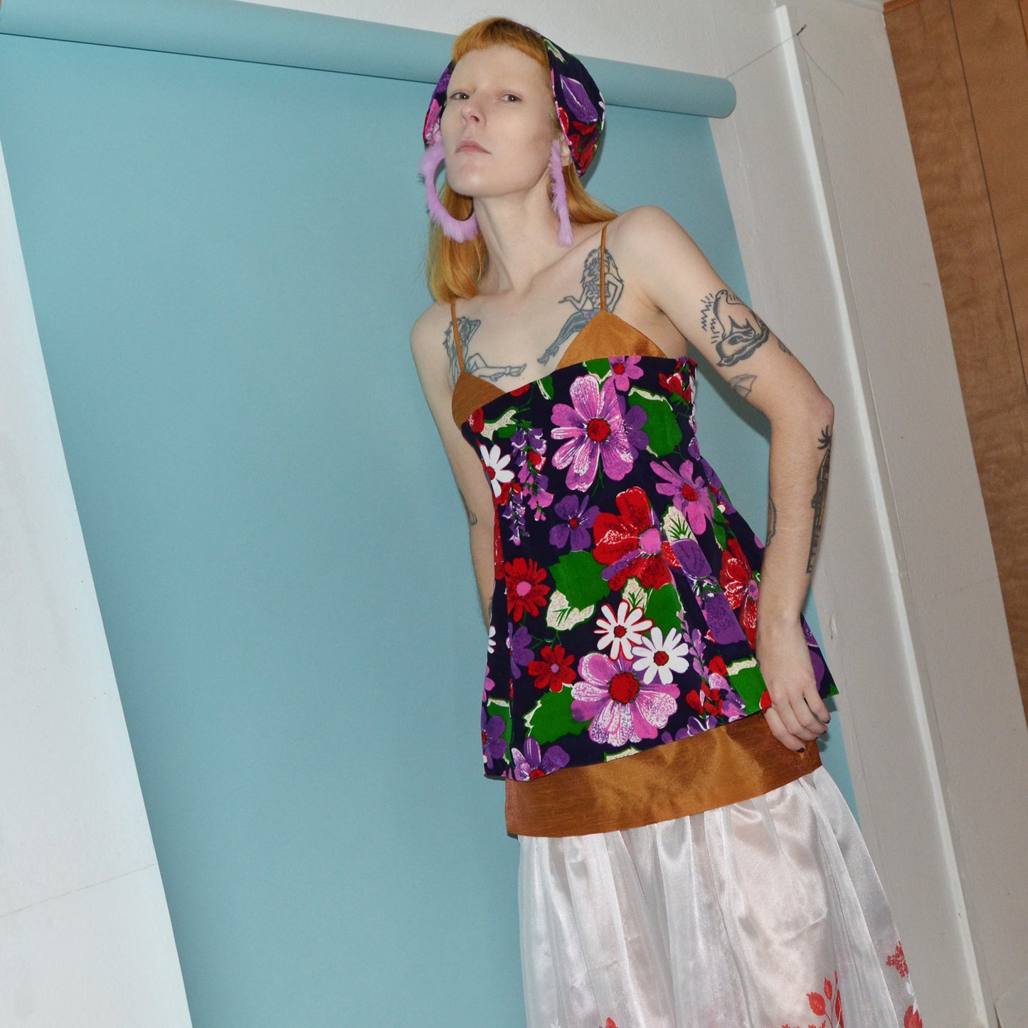 velvet + taffeta floral two-piece set M