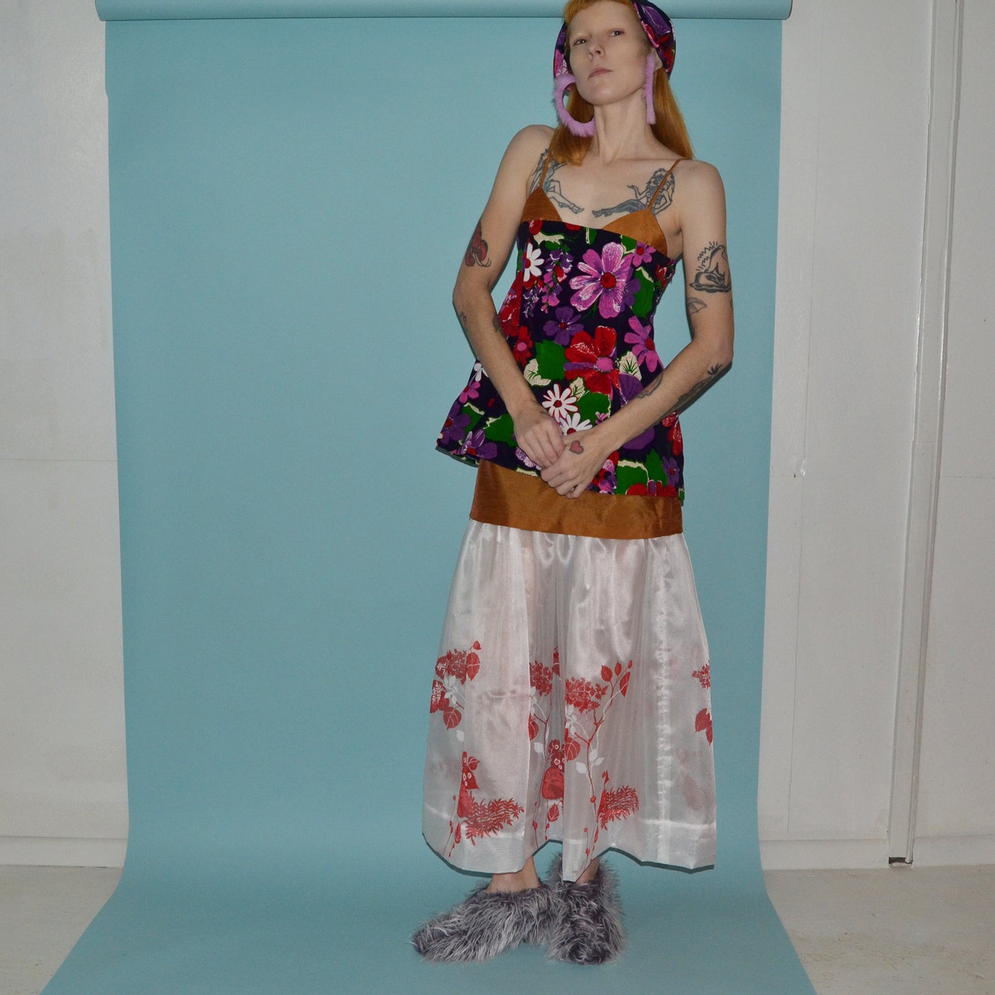 velvet + taffeta floral two-piece set M