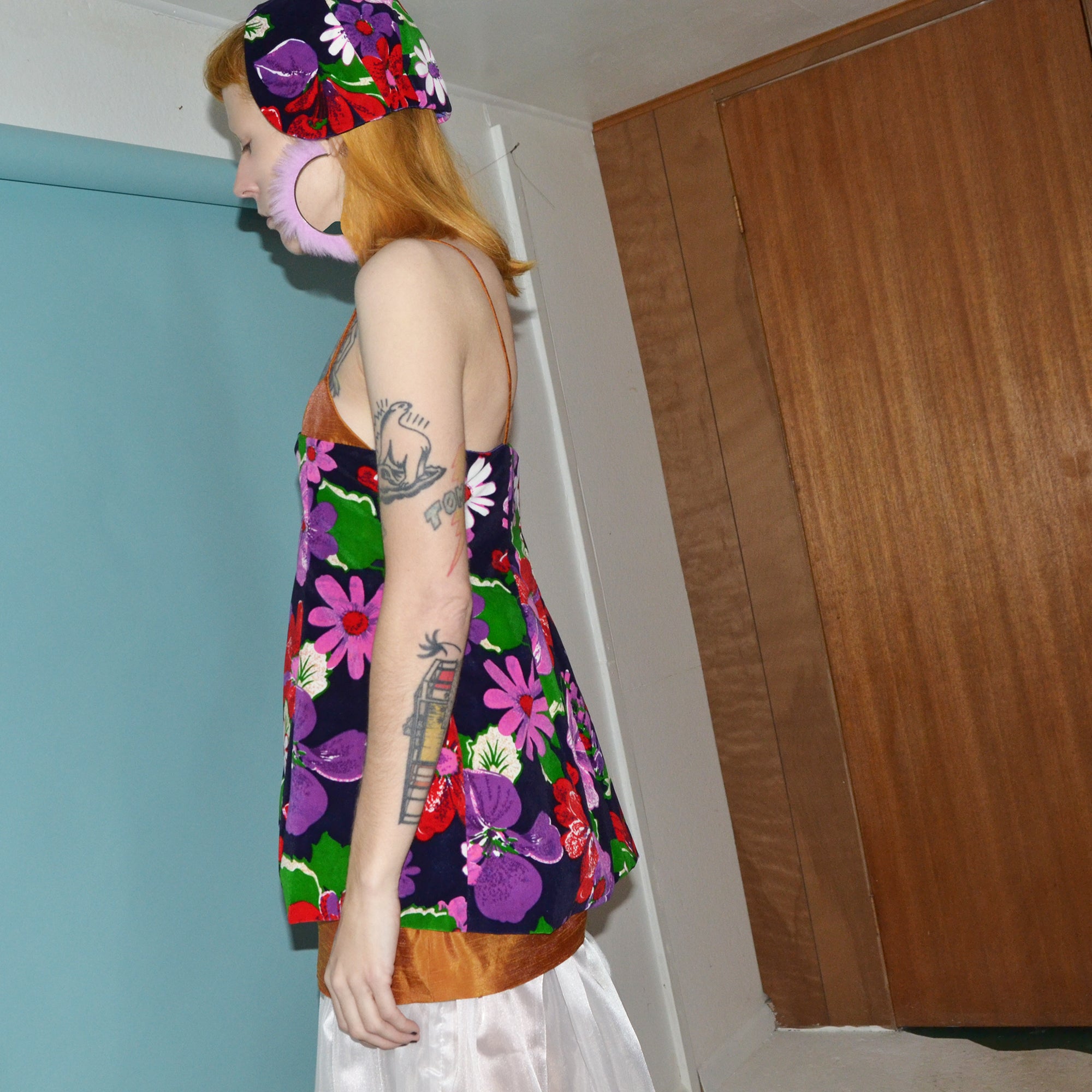 velvet + taffeta floral two-piece set, size 8