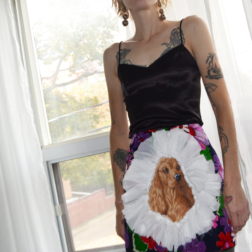 cocker spaniel miniskirt, size 4