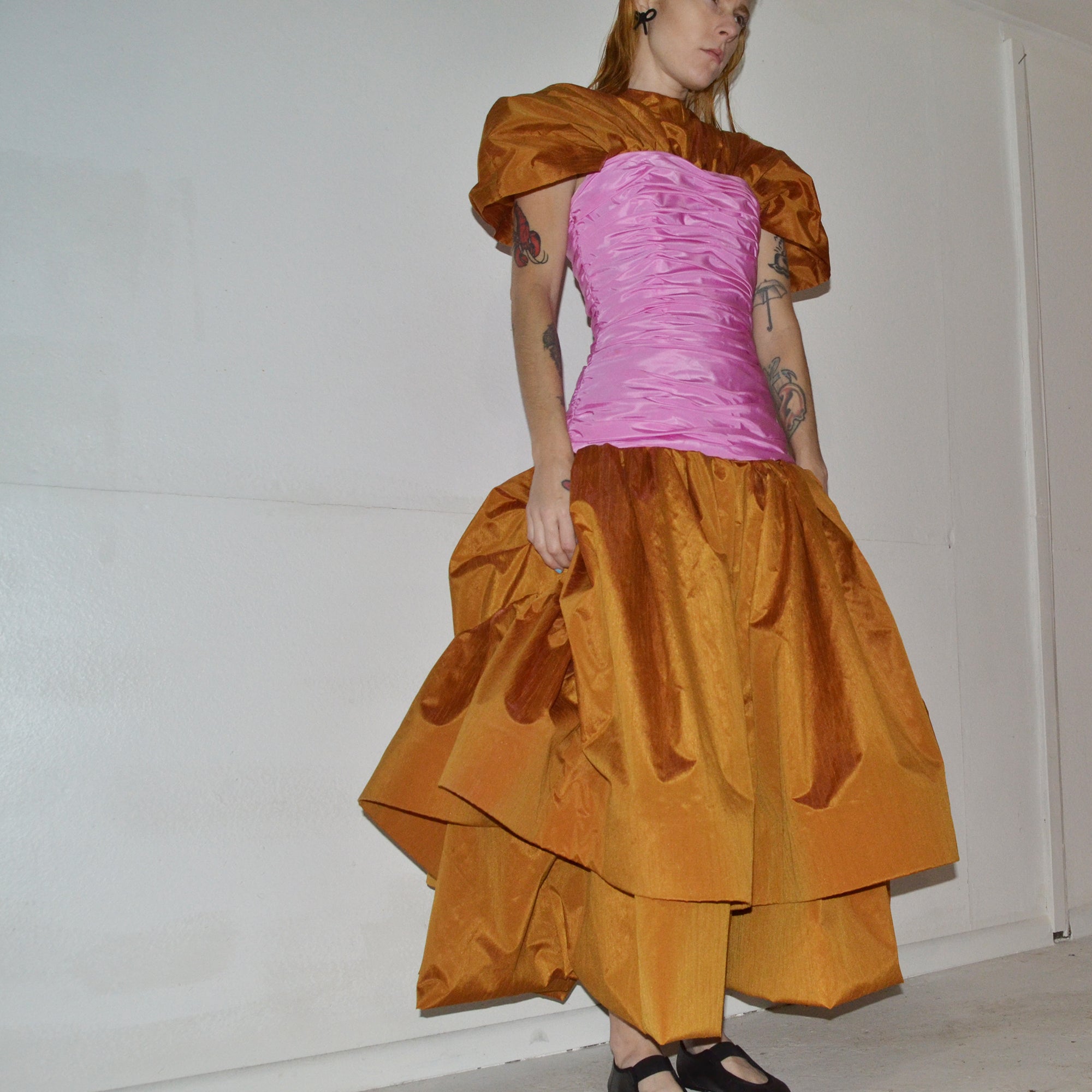 pink + carrot taffeta dress, size 4