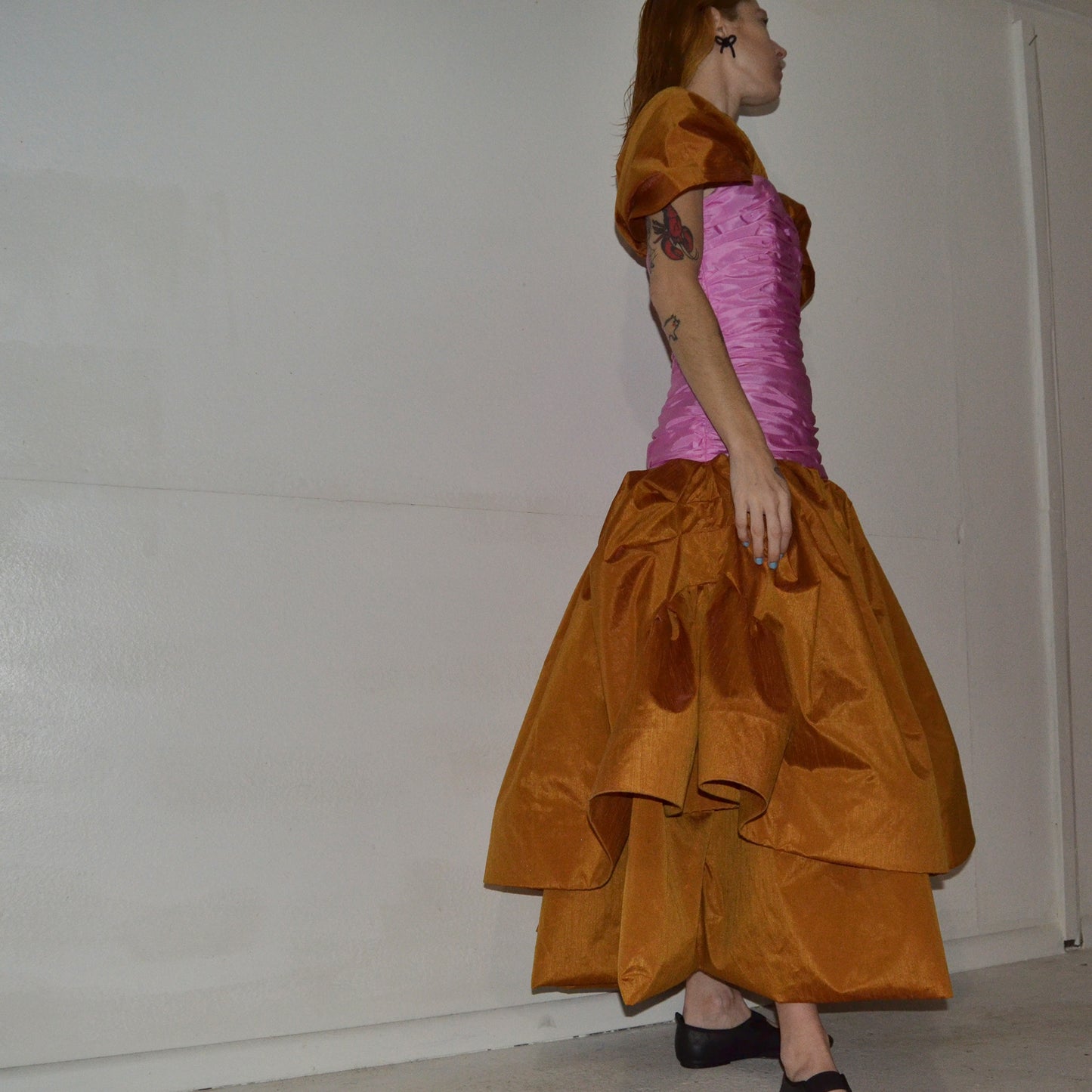 pink + carrot taffeta dress XS