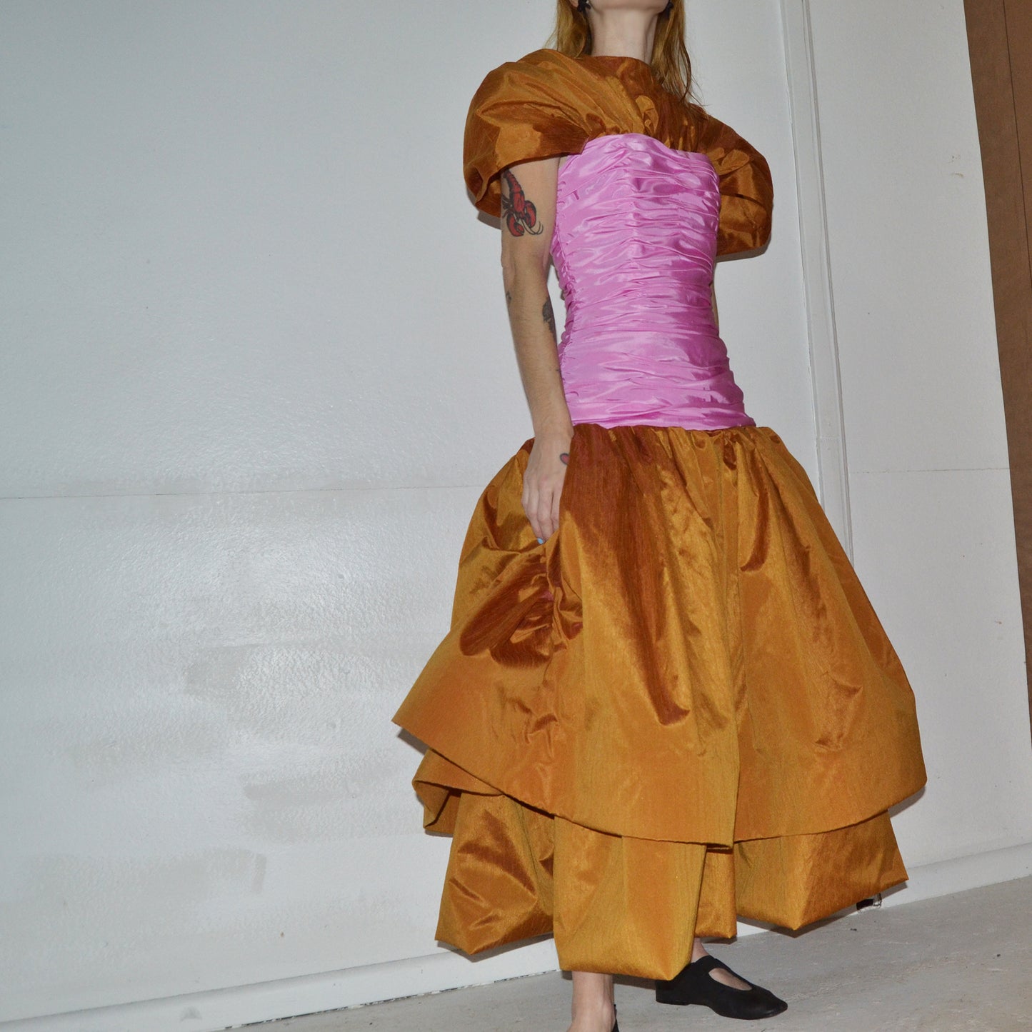 pink + carrot taffeta dress XS