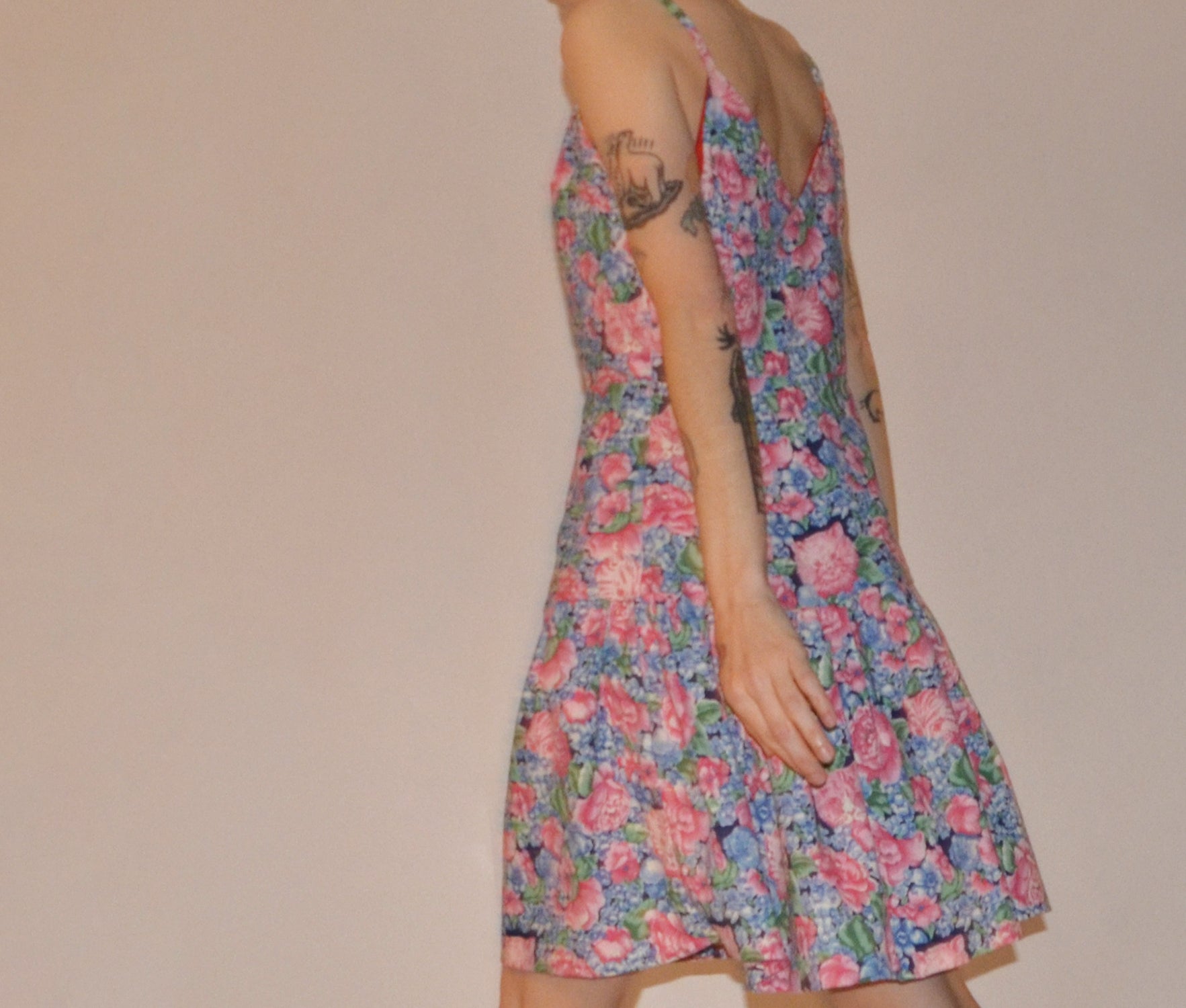 cat face pink + navy sundress M