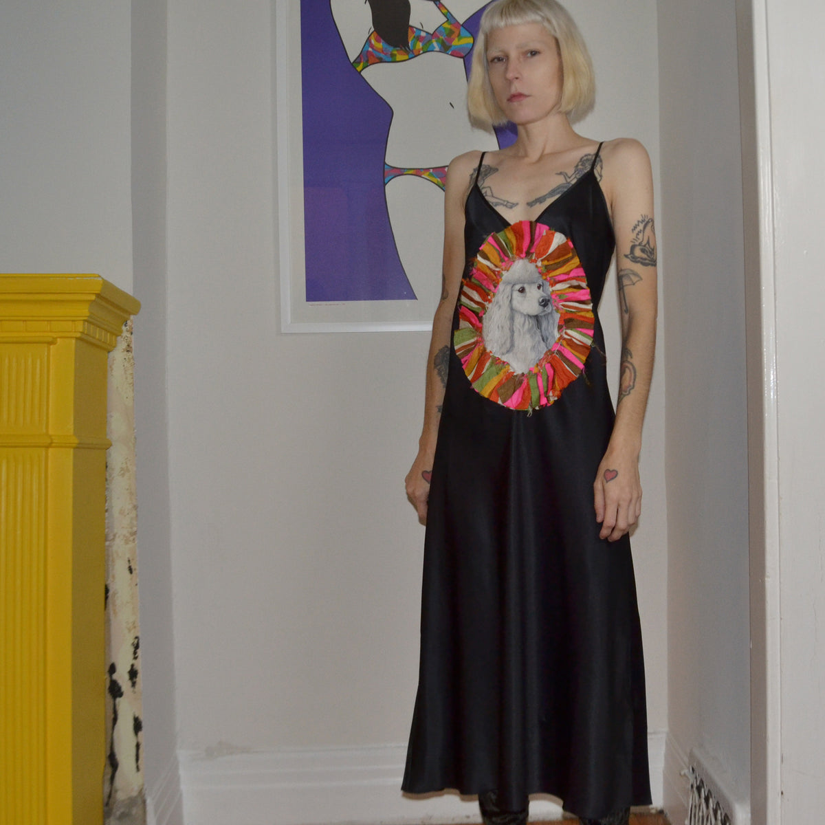 rainbow poodle silk dress, size 12