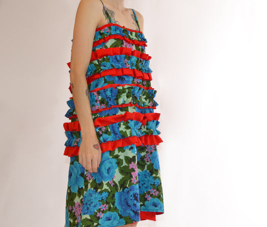 red + blue ruffle babydoll dress S