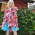 blue + pink silk scrap dress, size 4