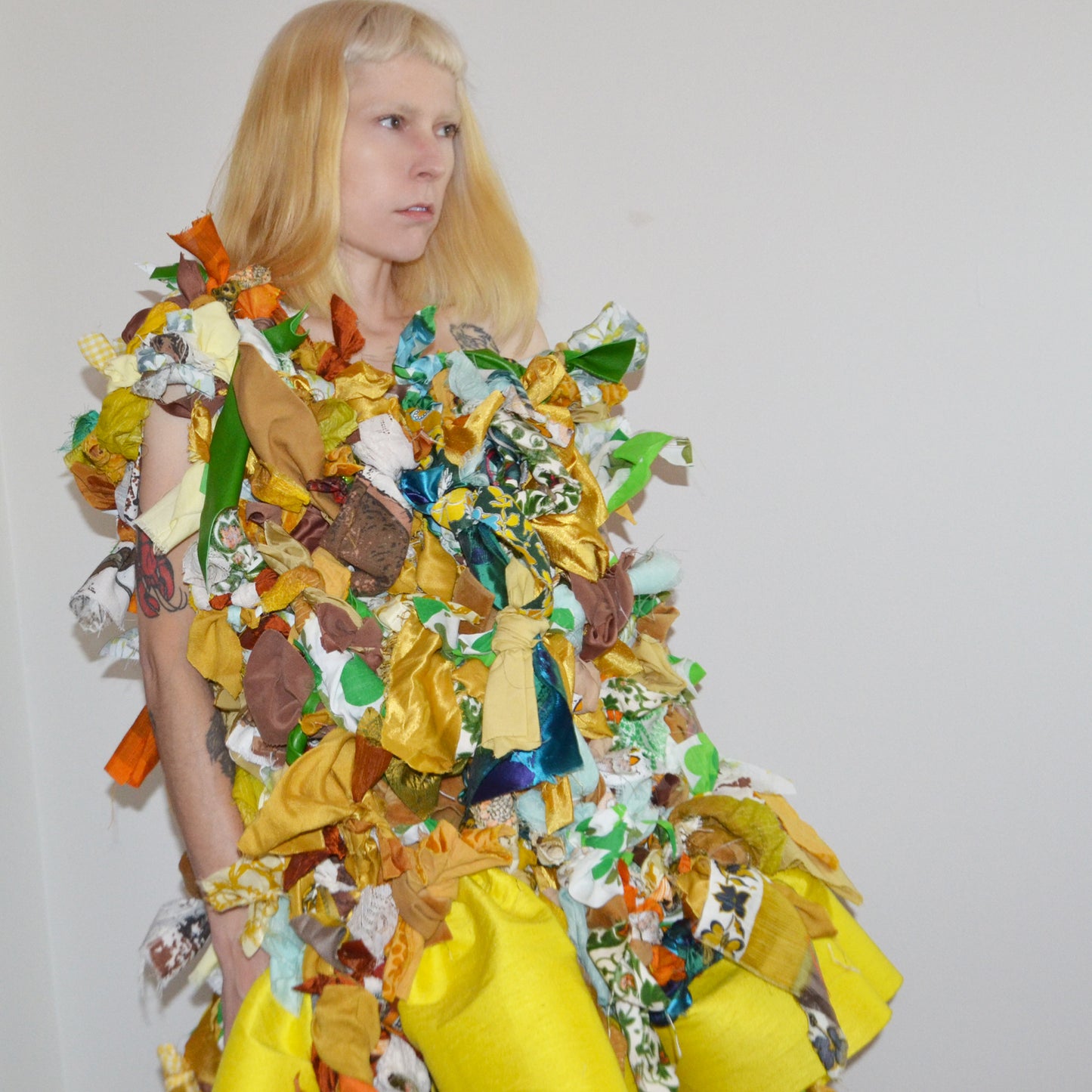 yellow silk scrap dress M