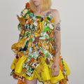 yellow silk scrap dress, size 6