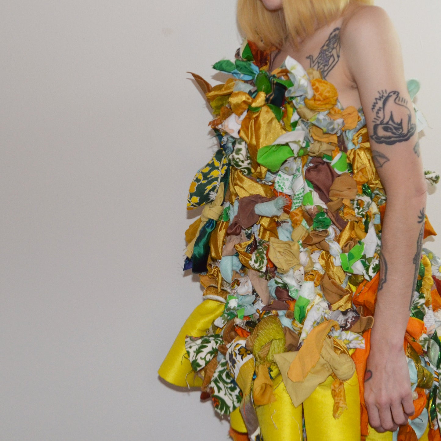 yellow silk scrap dress M