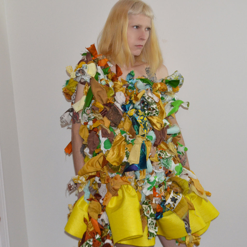 yellow silk scrap dress, size 6