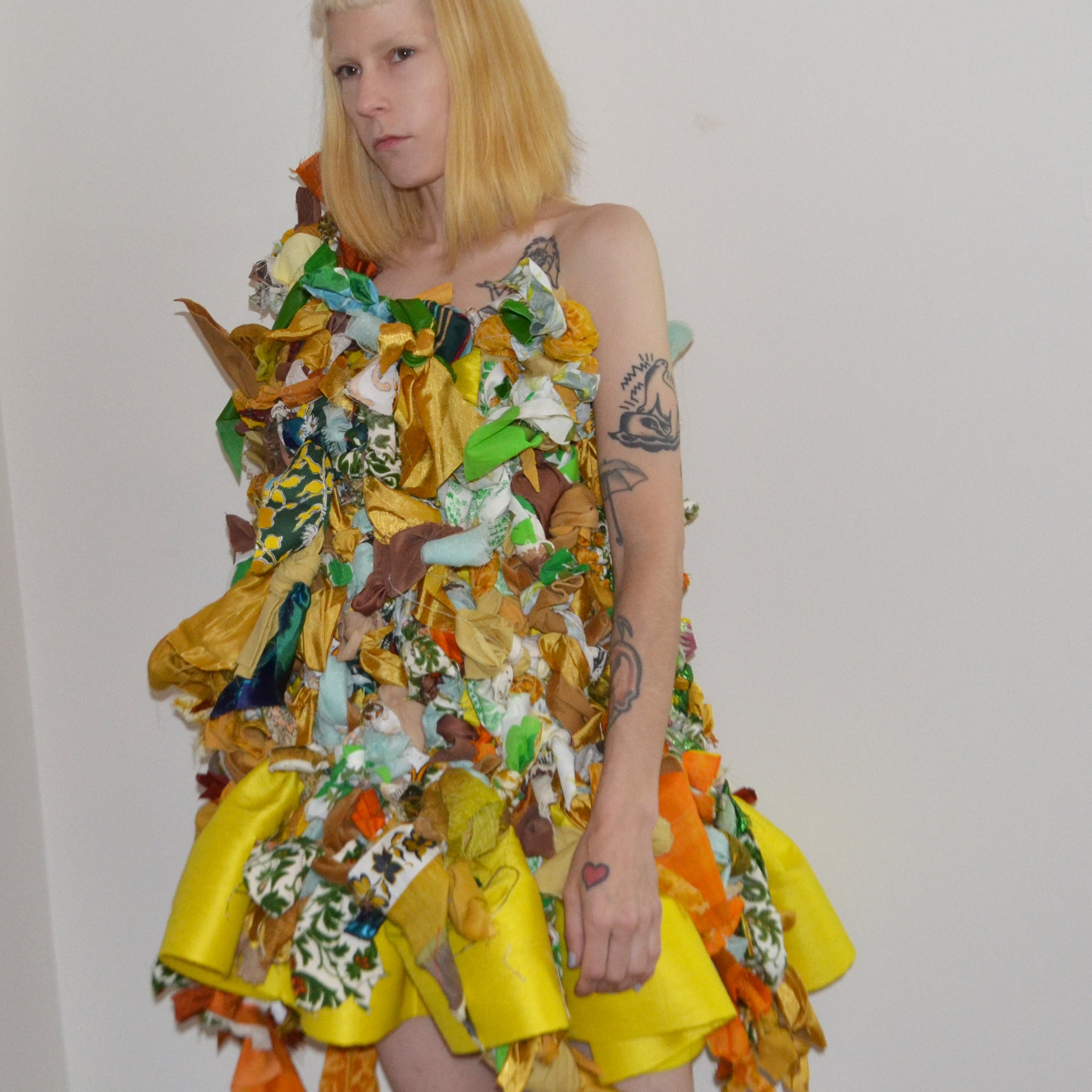 yellow silk scrap dress, size 6