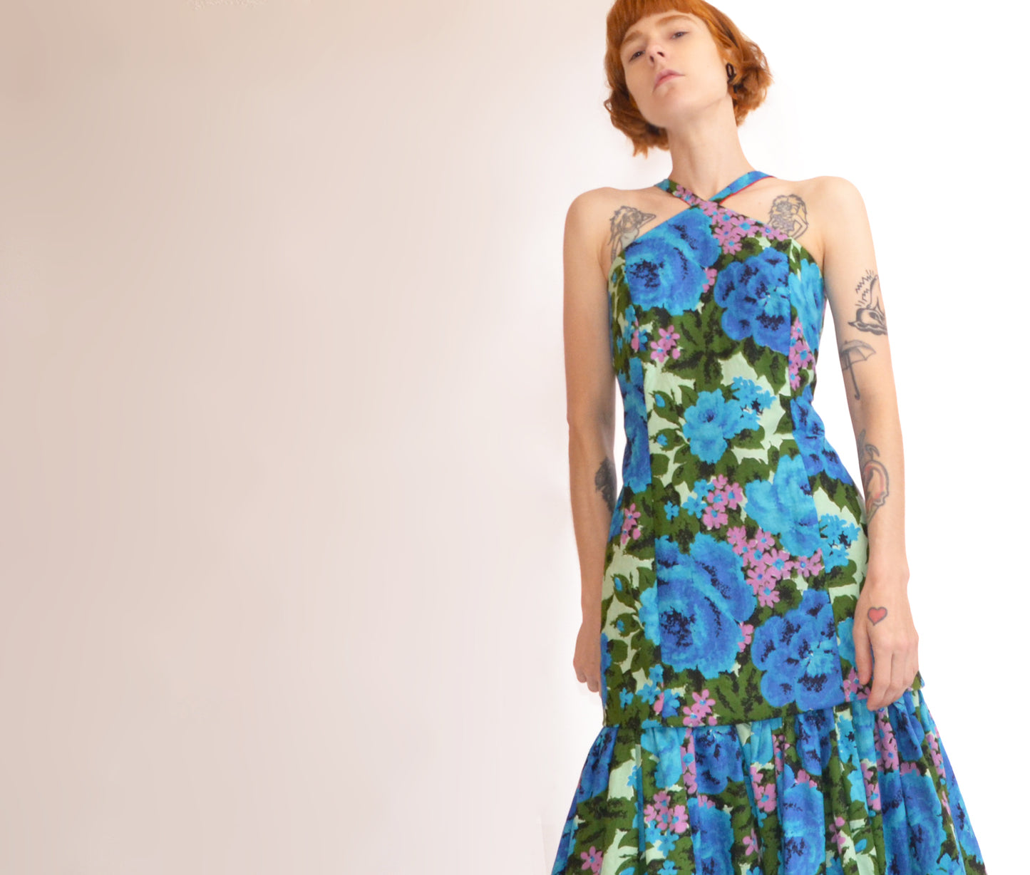 dropwaist midcentury floral gown M