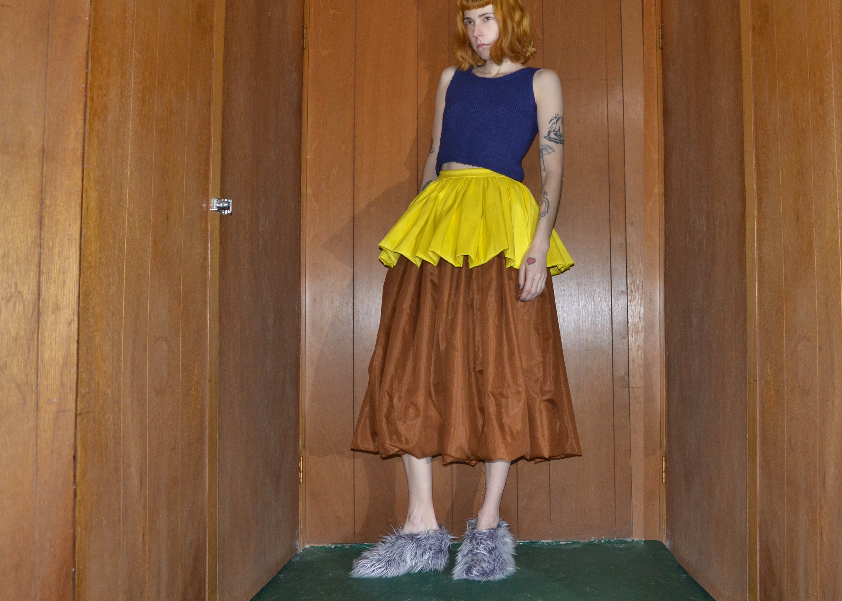 dupioni silk colourblock skirt XS