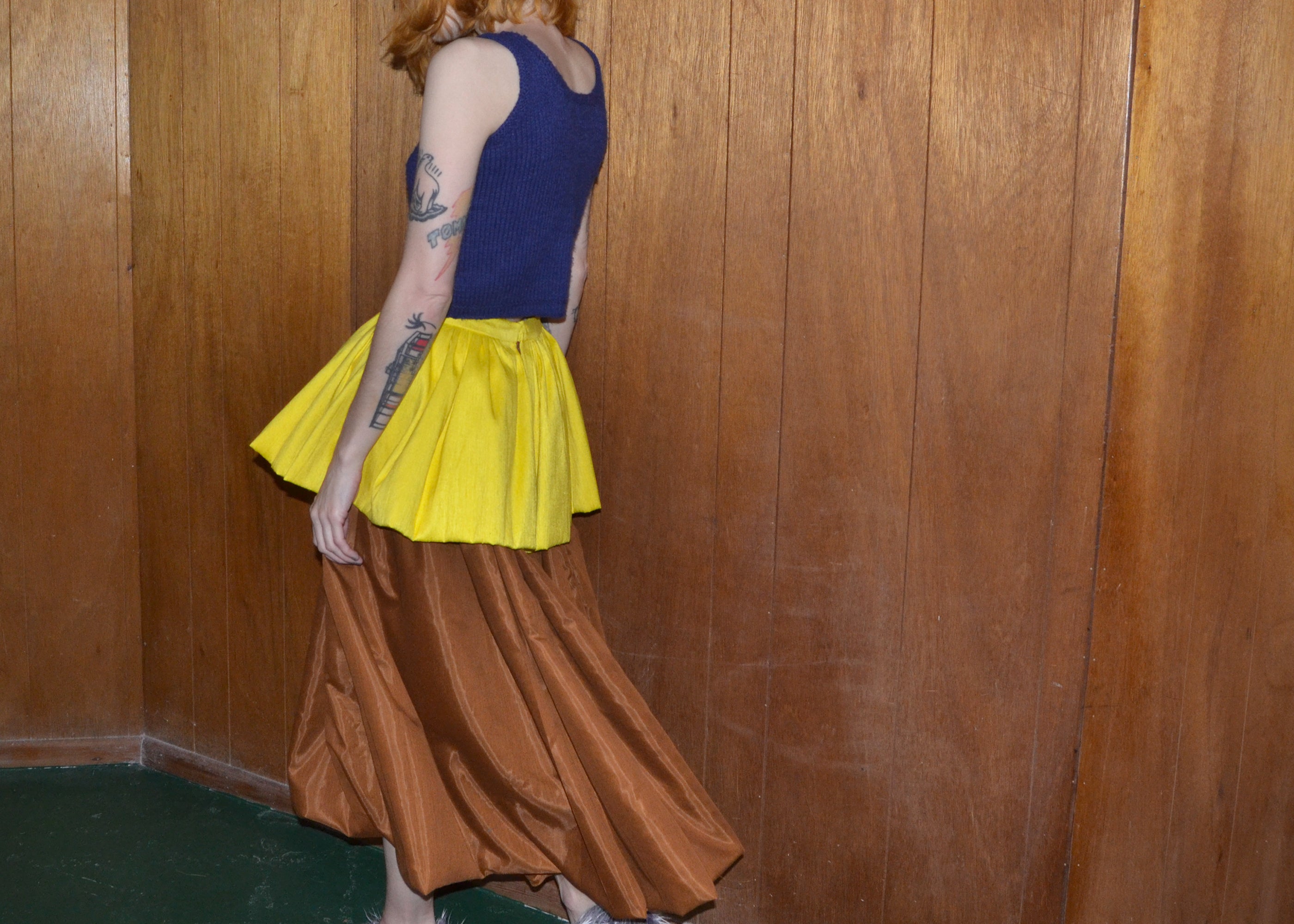 dupioni silk colourblock skirt XS