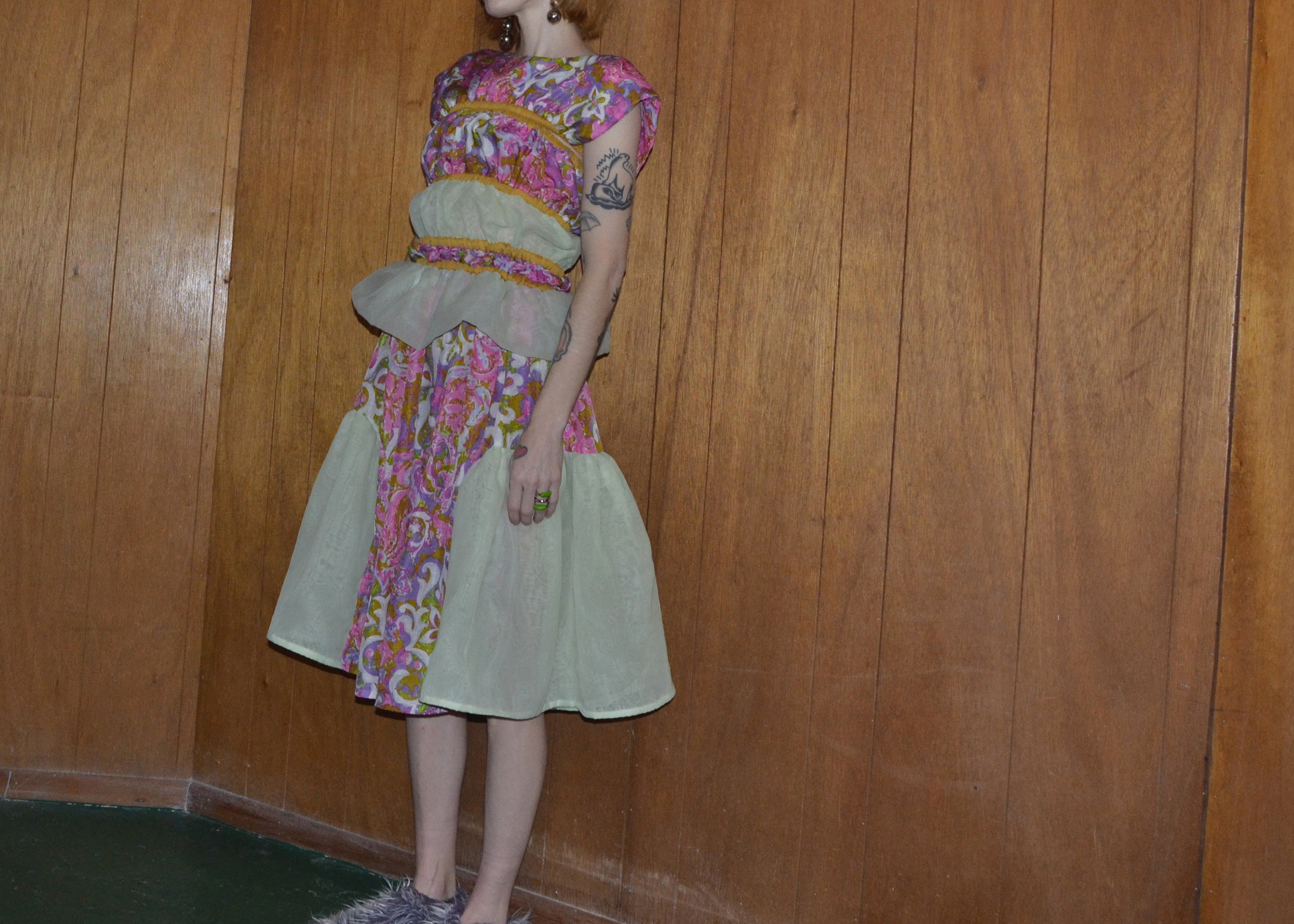 mint + gold sheer dress XS