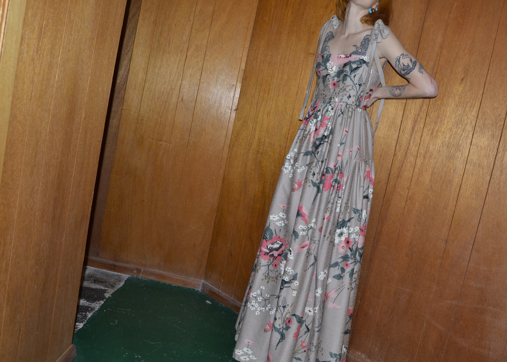 painted mid-century silk gown M