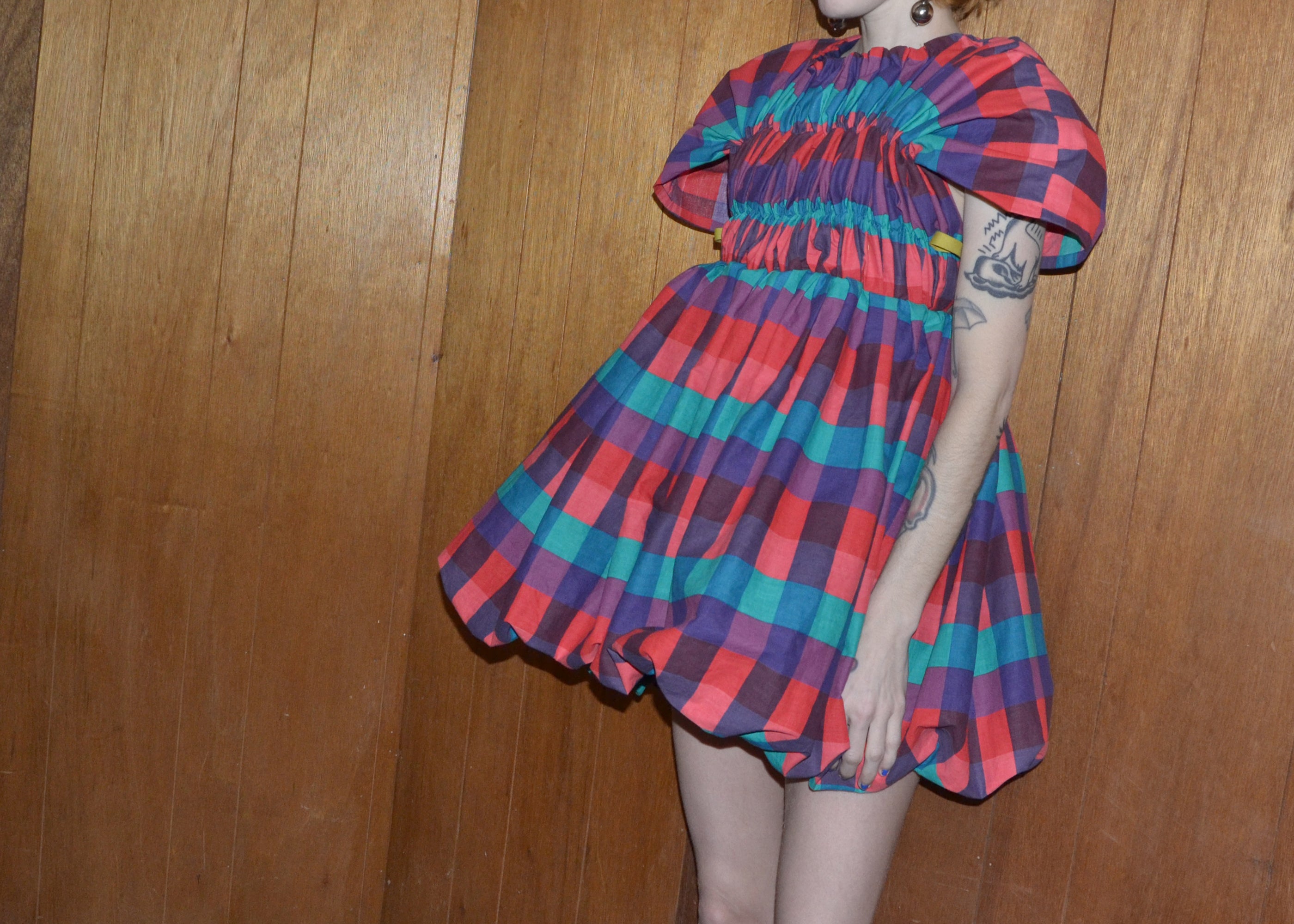 plaid pouf mini dress XS