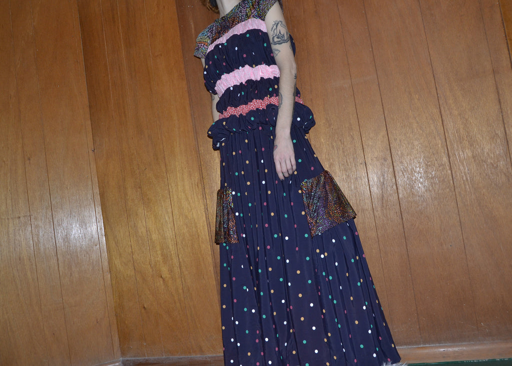 gathered polka dot skirt + top set S