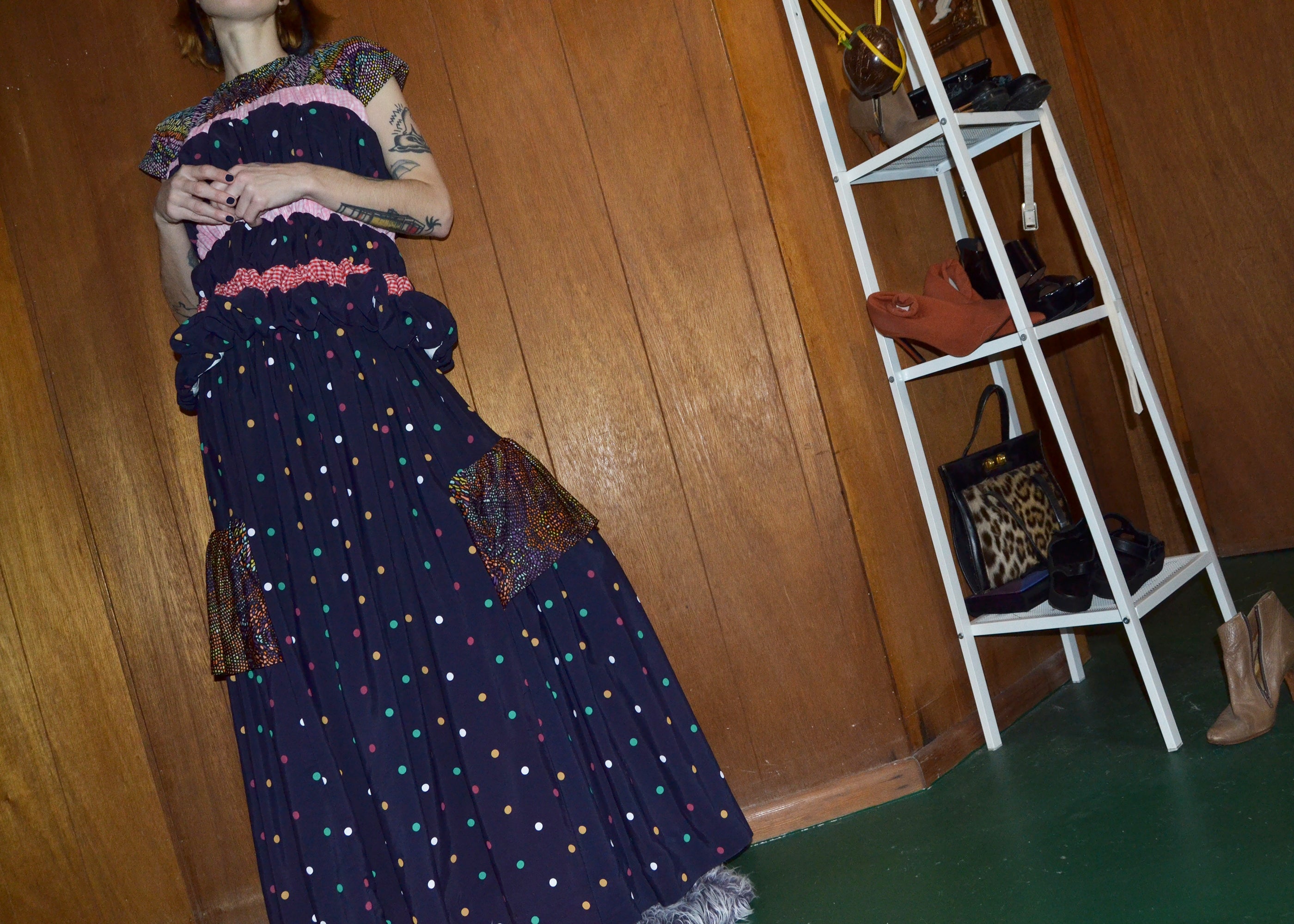 gathered polka dot skirt + top set S