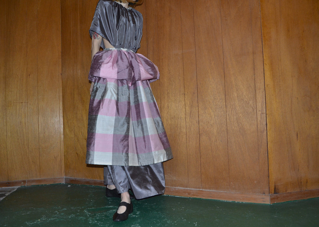 silk plaid gathered dress XS